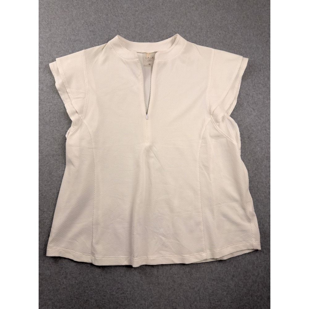 Calia White Textured Honeycomb Quarter Zip Flutter Sleeve Golf Polo Top XL